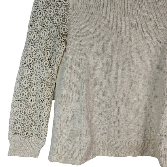 Lucky Brand Open Knit Top Cream Size XS Lace Chiffon Split Back Cinema Linen - Picture 4 of 7